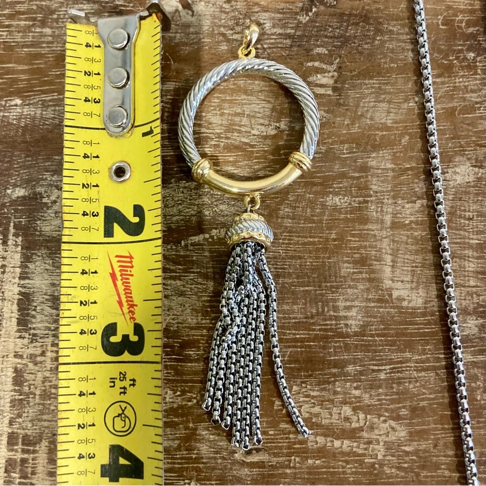 Long Silver and Gold Tone Tassel Pendant Necklace - Picture 13 of 15